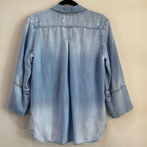 Chelsea & Violet | Chambray Distressed Button-Down Shirt | Size Medium Women's - Picture 6 of 16
